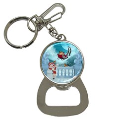 Christmas Design, Santa Claus With Reindeer In The Sky Bottle Opener Key Chains by FantasyWorld7