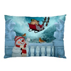 Christmas Design, Santa Claus With Reindeer In The Sky Pillow Case (two Sides) by FantasyWorld7