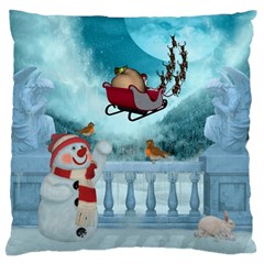 Christmas Design, Santa Claus With Reindeer In The Sky Standard Flano Cushion Case (one Side) by FantasyWorld7