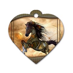 Steampunk, Wonderful Steampunk Horse With Clocks And Gears, Golden Design Dog Tag Heart (two Sides) by FantasyWorld7