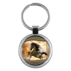 Steampunk, Wonderful Steampunk Horse With Clocks And Gears, Golden Design Key Chains (round)  by FantasyWorld7