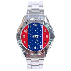 British American Flag Red Blue Star Stainless Steel Analogue Watch by Mariart