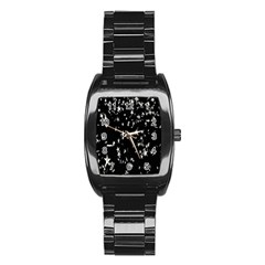Falling Spinning Silver Stars Space White Black Stainless Steel Barrel Watch