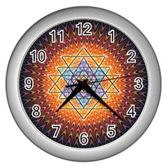 Cosmik Triangle Space Rainbow Light Blue Gold Orange Wall Clocks (silver)  by Mariart