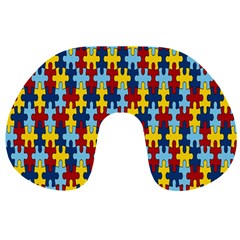 Fuzzle Red Blue Yellow Colorful Travel Neck Pillows by Mariart
