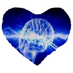 Lightning Brain Blue Large 19  Premium Heart Shape Cushions by Mariart