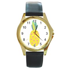 Pineapple Fruite Yellow Triangle Pink Round Gold Metal Watch