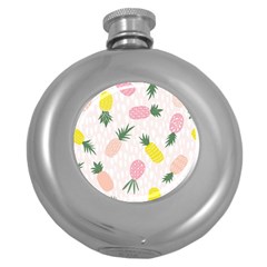 Pineapple Rainbow Fruite Pink Yellow Green Polka Dots Round Hip Flask (5 Oz)