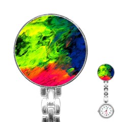 Neon Rainbow Green Pink Blue Red Painting Stainless Steel Nurses Watch by Mariart