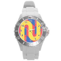 Rainbow Sign Yellow Red Blue Retro Round Plastic Sport Watch (l) by Mariart
