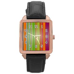 Rainbow Stripes Vertical Colorful Bright Rose Gold Leather Watch 