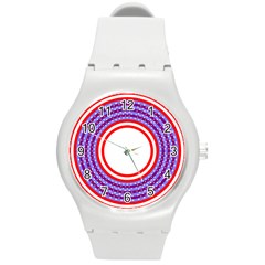 Stars Stripes Circle Red Blue Space Round Round Plastic Sport Watch (m) by Mariart