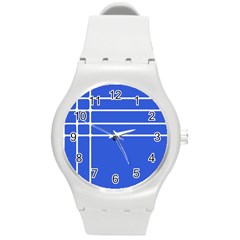 Stripes Pattern Template Texture Blue Round Plastic Sport Watch (m) by Nexatart