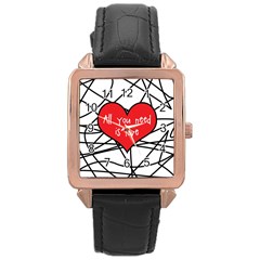 Love Abstract Heart Romance Shape Rose Gold Leather Watch  by Nexatart