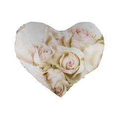 Pastel Roses Antique Vintage Standard 16  Premium Flano Heart Shape Cushions by Nexatart