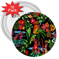 Hawaiian Girls Black Flower Floral Summer 3  Buttons (10 Pack)  by Mariart