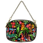 Hawaiian Girls Black Flower Floral Summer Chain Purses (Two Sides)  Front