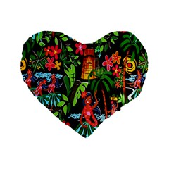 Hawaiian Girls Black Flower Floral Summer Standard 16  Premium Flano Heart Shape Cushions