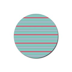 Horizontal Line Blue Red Rubber Coaster (round)  by Mariart