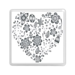 Grayscale Floral Heart Background Memory Card Reader (square) 