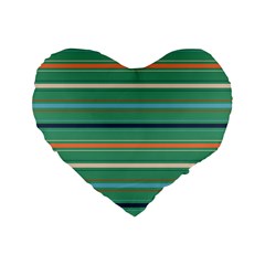 Horizontal Line Green Red Orange Standard 16  Premium Heart Shape Cushions