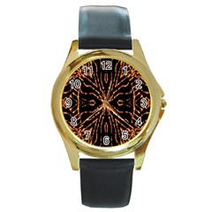 Golden Fire Pattern Polygon Space Round Gold Metal Watch by Mariart