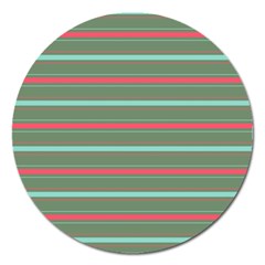Horizontal Line Red Green Magnet 5  (round)