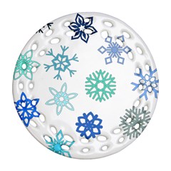 Snowflakes Blue Green Star Round Filigree Ornament (two Sides)