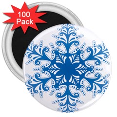 Snowflakes Blue Flower 3  Magnets (100 Pack) by Mariart