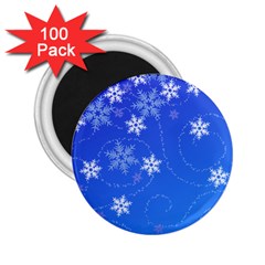 Winter Blue Snowflakes Rain Cool 2 25  Magnets (100 Pack) 