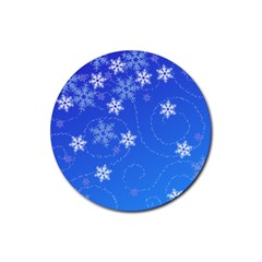 Winter Blue Snowflakes Rain Cool Rubber Coaster (round) 