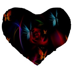 Beautiful Butterflies Rainbow Space Large 19  Premium Heart Shape Cushions