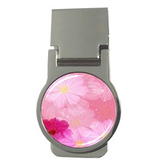 Cosmos Flower Floral Sunflower Star Pink Frame Money Clips (round)  by Mariart