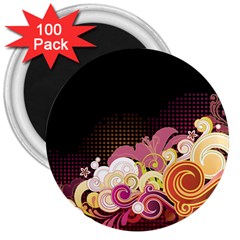 Flower Back Leaf Polka Dots Black Pink 3  Magnets (100 Pack) by Mariart