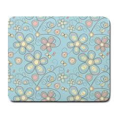 Flower Blue Butterfly Bird Yellow Floral Sexy Large Mousepads by Mariart