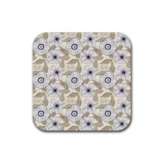 Flower Rose Sunflower Gray Star Rubber Square Coaster (4 Pack)  by Mariart