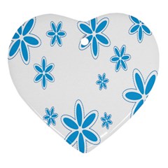 Star Flower Blue Ornament (heart) by Mariart