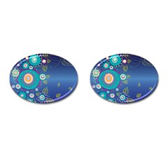 Flower Blue Floral Sunflower Star Polka Dots Sexy Cufflinks (oval) by Mariart