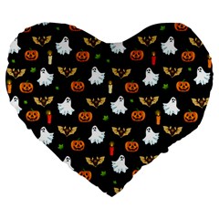 Halloween Pattern Large 19  Premium Flano Heart Shape Cushions by Valentinaart