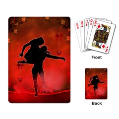 Dancing Couple On Red Background With Flowers And Hearts Playing Card by FantasyWorld7