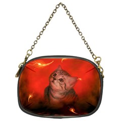 Cute Little Kitten, Red Background Chain Purses (two Sides)  by FantasyWorld7