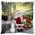 Sanata Claus With Snowman And Christmas Tree Large Flano Cushion Case (Two Sides) Back