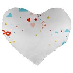 Music Cloud Heart Love Valentine Star Polka Dots Rainbow Mask Sky Large 19  Premium Heart Shape Cushions by Alisyart