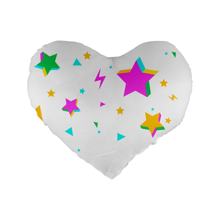 Star Triangle Space Rainbow Standard 16  Premium Flano Heart Shape Cushions