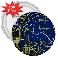 Map Art City Linbe Yellow Blue 3  Buttons (100 Pack)  by Alisyart