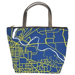 Map Art City Linbe Yellow Blue Bucket Bags by Alisyart