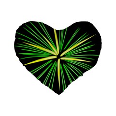 Fireworks Green Happy New Year Yellow Black Sky Standard 16  Premium Flano Heart Shape Cushions by Alisyart