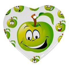 Apple Green Fruit Emoji Face Smile Fres Red Cute Ornament (heart)