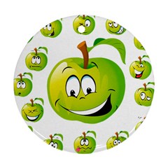 Apple Green Fruit Emoji Face Smile Fres Red Cute Round Ornament (two Sides)