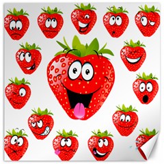 Strawberry Fruit Emoji Face Smile Fres Red Cute Canvas 12  X 12   by Alisyart